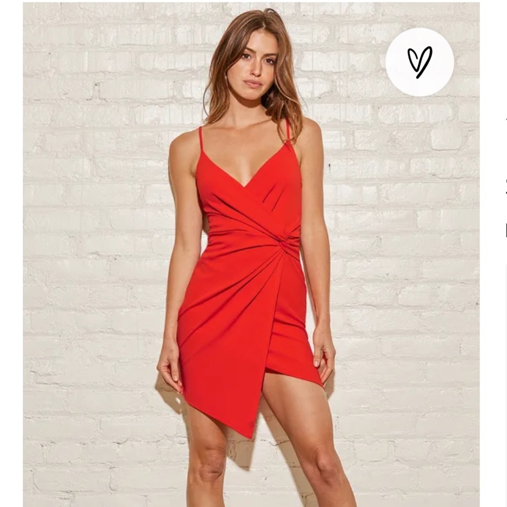 Ready for the Night Coral Red Twist-Front Mini Dress - Picture 1 of 5